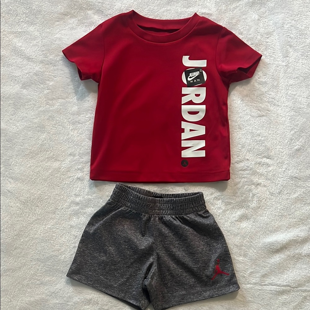 Jordan Kids' Red Tee and Gray Shorts Set